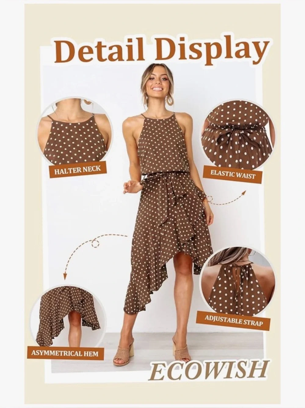 NWT Polka Dot Tie-Front Brown Sundress-S - Picture 12 of 16